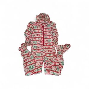 Hello Kitty Womens Onesie Feetie Pajamas With Hoodie- Red, Green, White Large